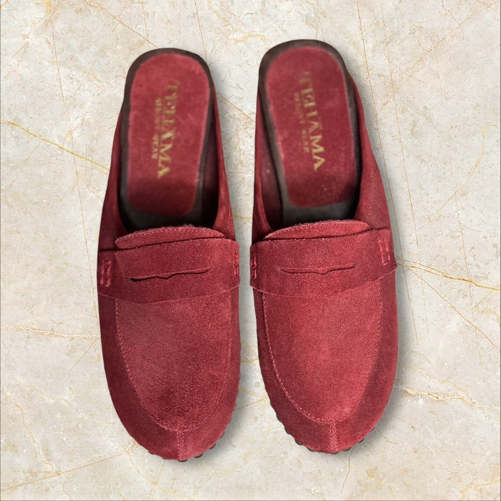 Tehama Resort Wear Suede Wooden Sole Clog Penny Loafer Slides Color Size 7